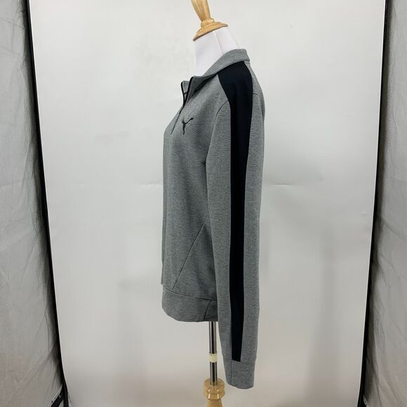 Puma Sweater Mens S Gray Black Quarter Zip Mock Neck Stretchlite Long Sleeves - Picture 4 of 13